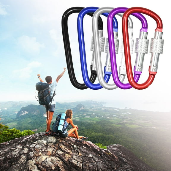 Opolski Pack Of 5 Carabiner Clip D Shape Spring Link High Strength Gate Bottle Buckle Carabiner Clip Hook for Key