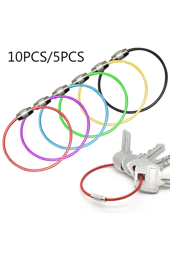 Pack Of 5/Pack Of 10 Durable Steel Wire Rope Ring Connector Keychain Key Holder Hanging Cable