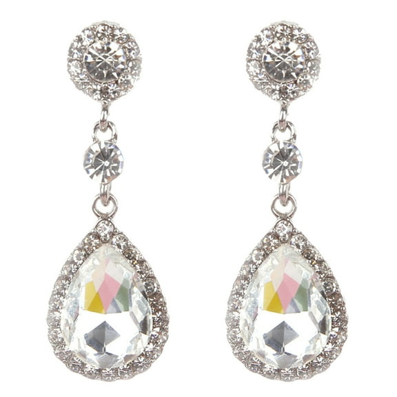 Opolski Party Fashion Women Shiny Rhinestone Inlaid Waterdrop Long Dangle Stud Earrings
