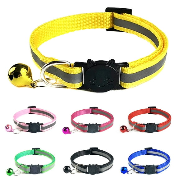 Opolski Pets Dog Bell Night Safety Reflective Collar Cat Head Buckle Necklace Neck Strap