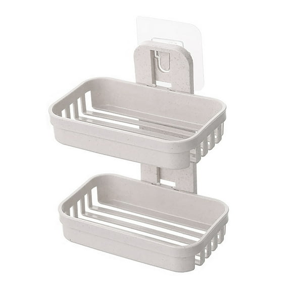 Opolski Punch-free Soap Rack Multifunctional Punch-free Hollow Design Wall-mounted Double-deck Drainage Soap Storage Holder for Bathroom