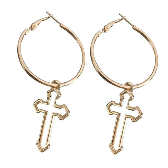 Opolski Punk Women Hollow Cross Round Dangle Drop Hoop Earrings Piercing Jewelry Gift