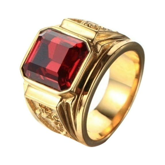 Opolski Retro Dragon Carving Square Rhinestone Copper Finger Ring Men Jewelry Decor Gift