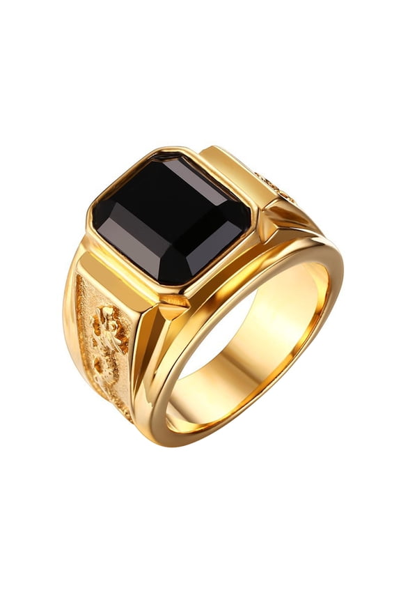 Retro Dragon Carving Square Rhinestone Copper Finger Ring Men Jewelry Decor Gift