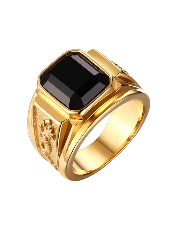 Retro Dragon Carving Square Rhinestones Copper Finger Ring Men Jewelry Decor Gift