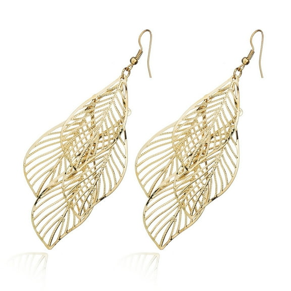 Opolski Retro Women's Baroque Style Cluster Hollow Leaves Tassels Hook Dangle Earrings
