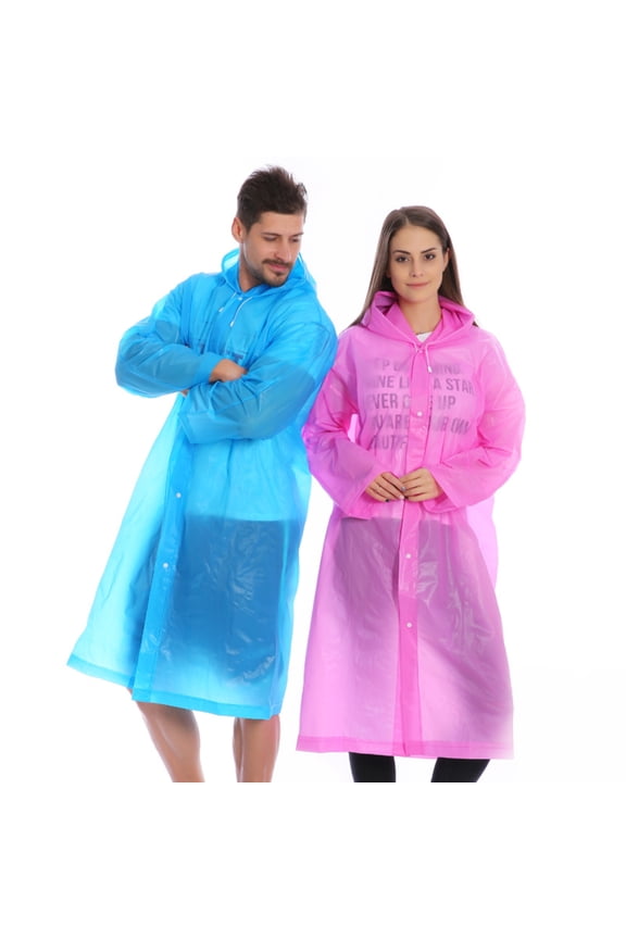 Reusable Portable Unisex Waterproof Thick Hooded Buttons Outdoor Raincoat Poncho,Black