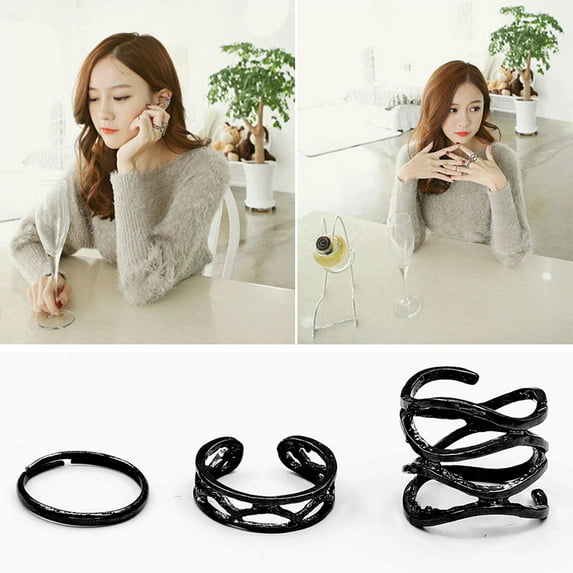 Opolski Rings Adjustable Delicate Black Vintage Knuckle Stackable Rings for Party