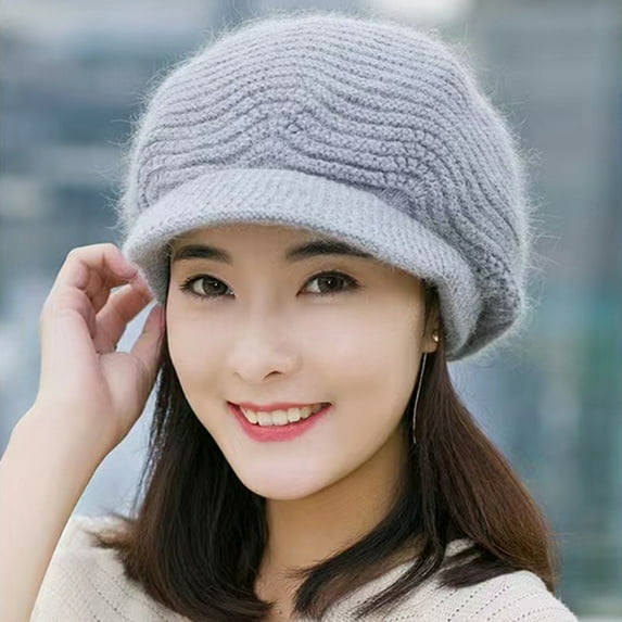 Opolski Short Brim Round Dome Thickened Beret Hat Autumn Winter Women Solid Color Knitted Octagonal Hat Fashion Accessories Black