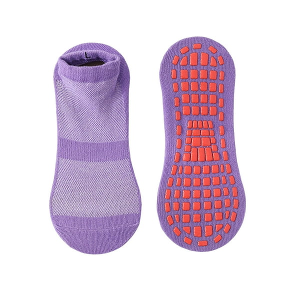 Opolski Silicone Soles Floor Socks Anti-slip Trampoline Socks 1 Pair Unisex Floor Socks with Anti-skid Silicone Grip Bottom Solid Color High Elasticity Sweat Purple