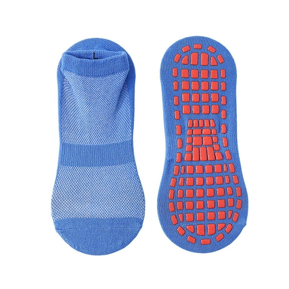 Opolski Silicone Soles Floor Socks Anti-slip Trampoline Socks 1 Pair Unisex Floor Socks with Anti-skid Silicone Grip Bottom Solid Color High Elasticity Sweat Blue