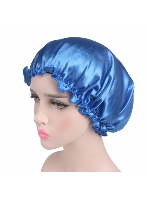 Solid Color Soft Satin Sleeping Cap Night Sleep Hat Hair Care Elastic Bonnet