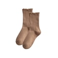 thumbnail image 1 of Opolski Solid Color Women Socks Versatile Mid-calf Socks Women's Coffee Mid-calf Lace Socks Retro Fungus Edge Stacked Solid Color Sweat-absorbent for Sports Light Coffee, 1 of 8