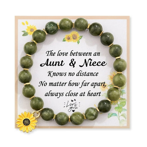 Opolski Sunflower Beaded Bracelet with Inspirational Card Elastic Adjustable Girls Natural Stone Round Beads Bracelet