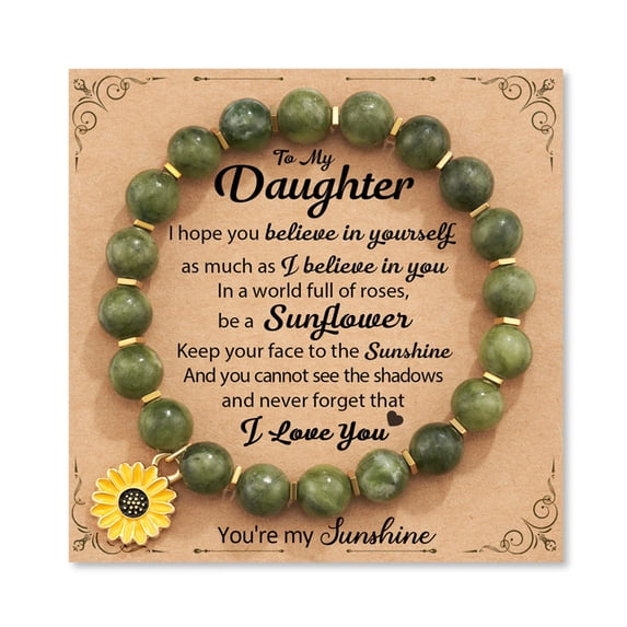 Opolski Sunflower Beaded Bracelet with Inspirational Card Elastic Adjustable Girls Natural Stone Round Beads Bracelet