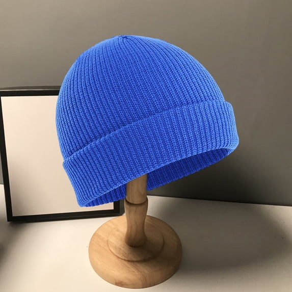 Opolski Unisex Beanie Hat Solid Color Dome Brimless Windproof Stretchy Knitting Couple Cap Light Grey