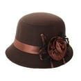 thumbnail image 1 of Opolski Vintage Women Solid Color Woolen Flower Decor Wide Brim Warm Cloche Bowler Hat, 1 of 8