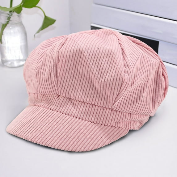 Opolski Visor Beret Cap Solid Color Retro British Style Peaked 8 Panel Cold Resistant Corduroy Women Octagonal Newsboy Cabbie Painter Hat Black