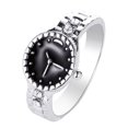 thumbnail image 1 of Opolski Watch Shape Rhinestone Alloy Pointer Round Dial Couple Finger Ring for Cocktail Party, 1 of 8