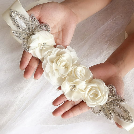Opolski Wedding Belt Eye-catching Wear Resistant Fabric Rose Flower Wedding Dress Sash for Women