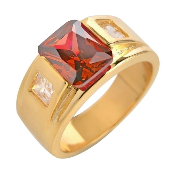 Opolski Wedding Party Men Square Rhinestone Inlaid Wide Band Finger Ring Jewelry Gift