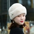 thumbnail image 1 of Opolski Winter Hat Russian Faux Rabbit Fur Flower Decor Thickened Luxury Keep Warm Solid Color Autumn Winter Thermal Middle-aged Women Cap for Outdoor Beige, 1 of 8