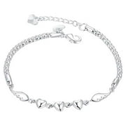 Opolski Women Adjustable Bracelet 925 Sterling Silver Love Heart Wings Adjustable Bracelet Bangle Fashion Jewelry Accessory