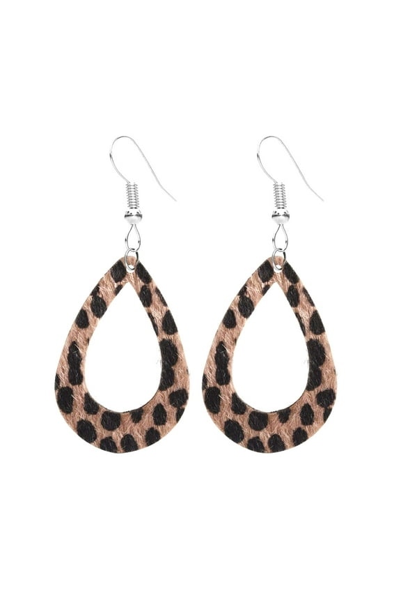 Women Dangle Earring Hook Leopard Print Teardrop Dangle Faux Leather Hook Earrings Fashion Jewelry for Party Club Bar