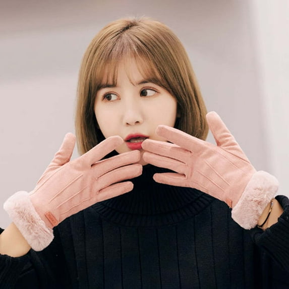 Opolski Women Gloves Solid Color Windproof Autumn Winter Lightweight Coldpoof Gloves for Vacation Blue