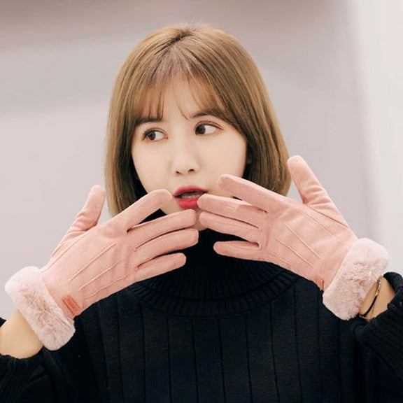 Opolski Women Gloves Solid Color Windproof Autumn Winter Lightweight Coldpoof Gloves for Vacation Camel