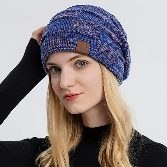 Opolski Women Hat Solid Color Stretch Dome No Brim Windproof Autumn Winter Thickened Plush Lining Hat Streetwear Grey