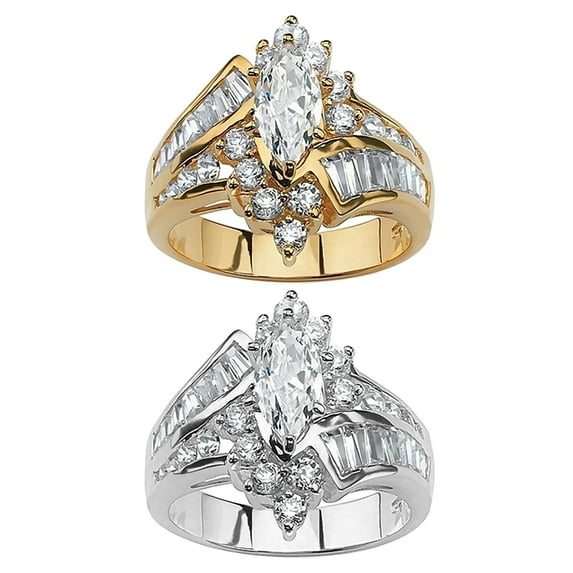 Opolski Women Marquise Cut Cubic Zirconia Engagement Anniversary Finger Ring Jewelry