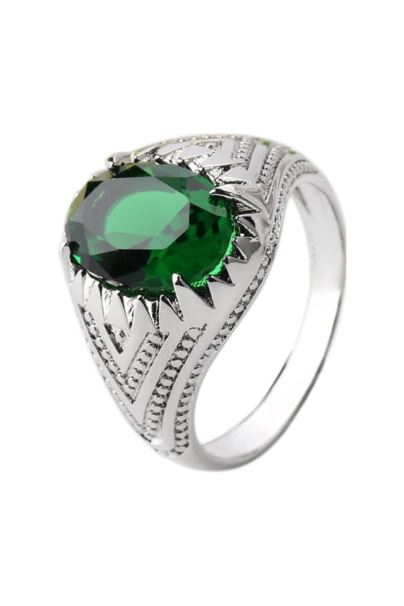 Women Men Finger Ring with Green Rhinestone Design Fashion Cool Oval Emerald Green Rhinestone Alloy Finger Ring Men's Jewelry Gift for Party