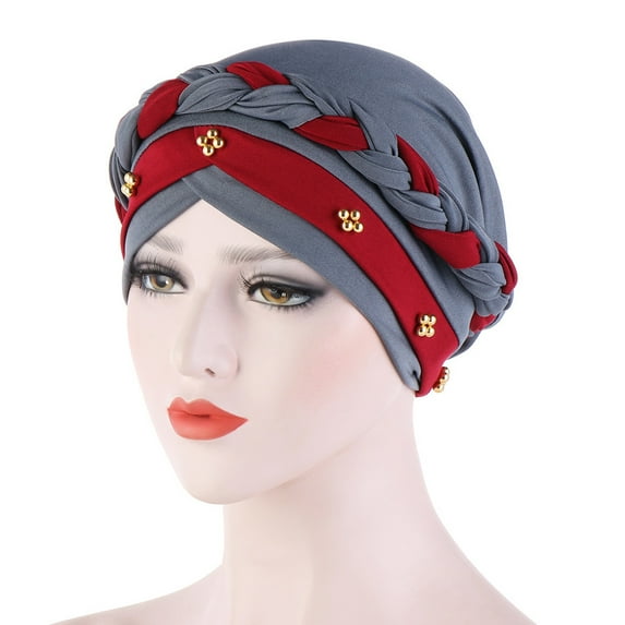 Opolski Women Milk Silk Twisted Braid Hat Cap Beading Hair Loss Head Cover Headwear