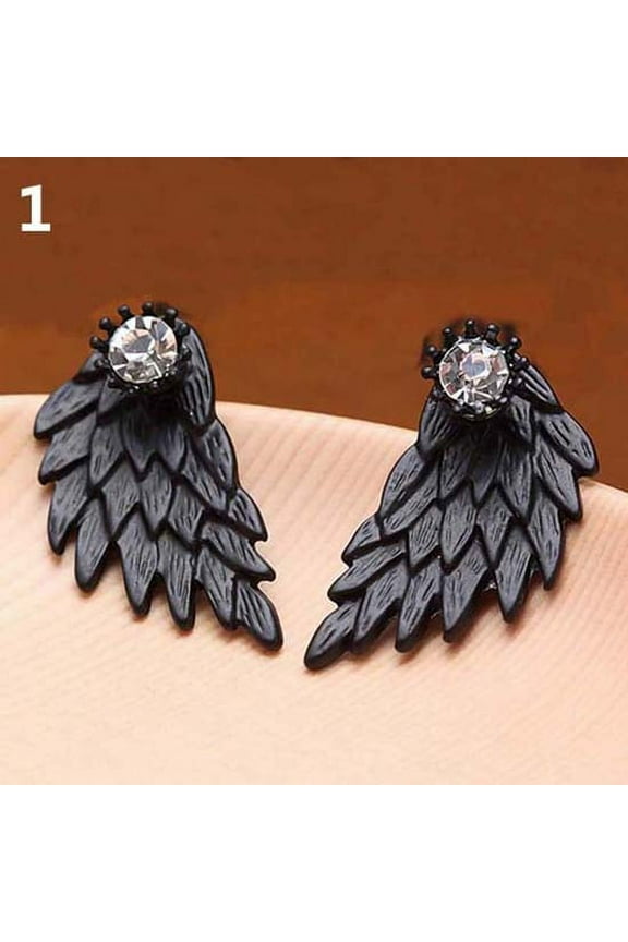 Women Retro Gothic Cool Jewelry Angel Wing Rhinestone Ear Jacket Earrings