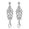 thumbnail image 1 of Opolski Women Simple Shiny Rhinestone Flower Long Dangle Earrings Wedding Bridal Jewelry, 1 of 8