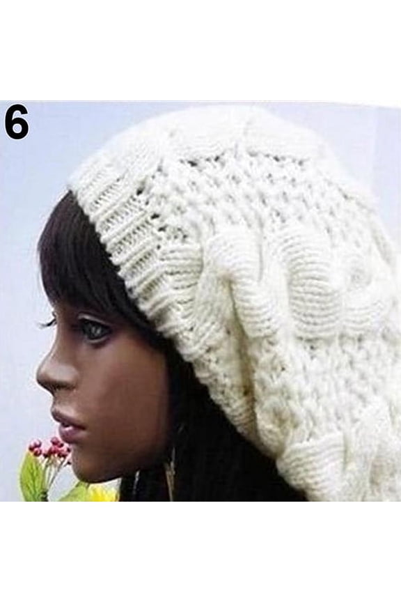 Women Sweet Crochet Warm Solid Color Beret Artist Baggy Beanie Winter Hat Gift