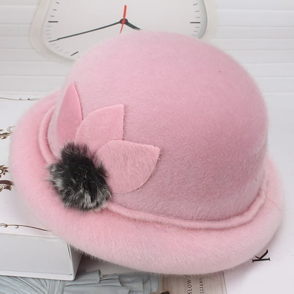 Opolski Women Winter Hat Elegant Solid Color Windproof Flower Embellished Ultra-Thick Keep Warm Comfortable Autumn Winter Imitation Fur Hat Basin Caps for Lady Grey
