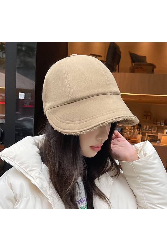 Women Winter Hat Thick Soft Plush Solid Color Wide Long Brim Soft Anti slip Sun Fisherman Hat Cold Resistant Outdoor Peaked Hat Light Khaki