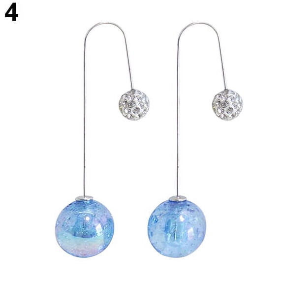 Opolski Women's 2 Ends Ball Translucent Crack Faux Pearl Long Dangle U Hook Earrings
