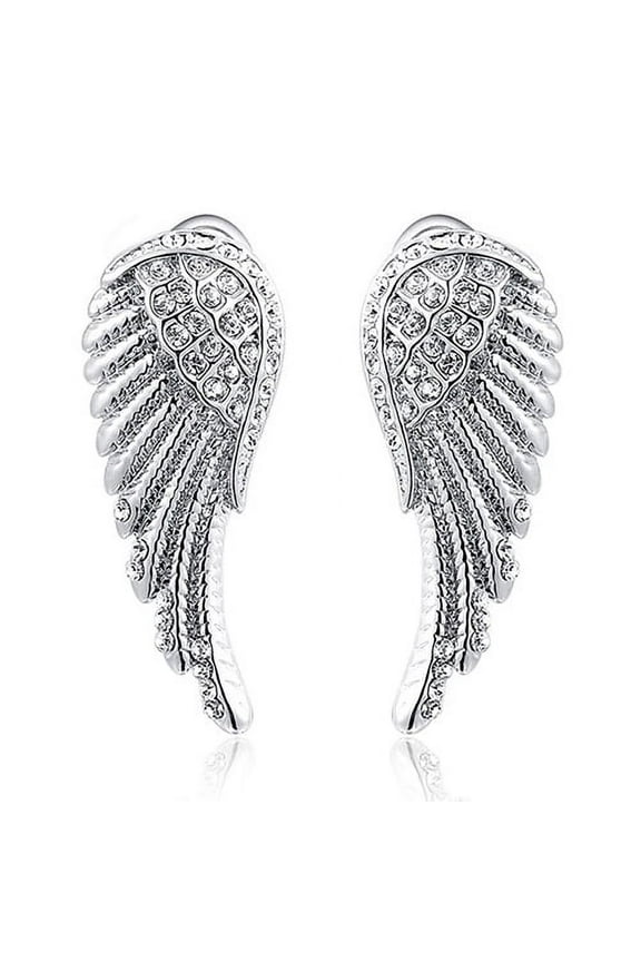 Women's 9K Gold Plated Angel Wings Crystal Ear Studs Luxury Earrings Jewelry