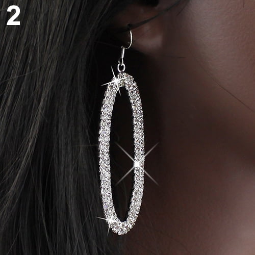 Opolski Women s Chic Bling Oval Shaped Dangle Deluxe Rhinestone