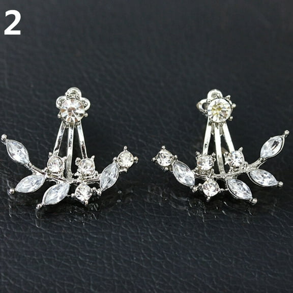 Opolski Women's Fashion Elegant Rhinestone Leaf Twig Branch Stud Earrings Ear Jackets