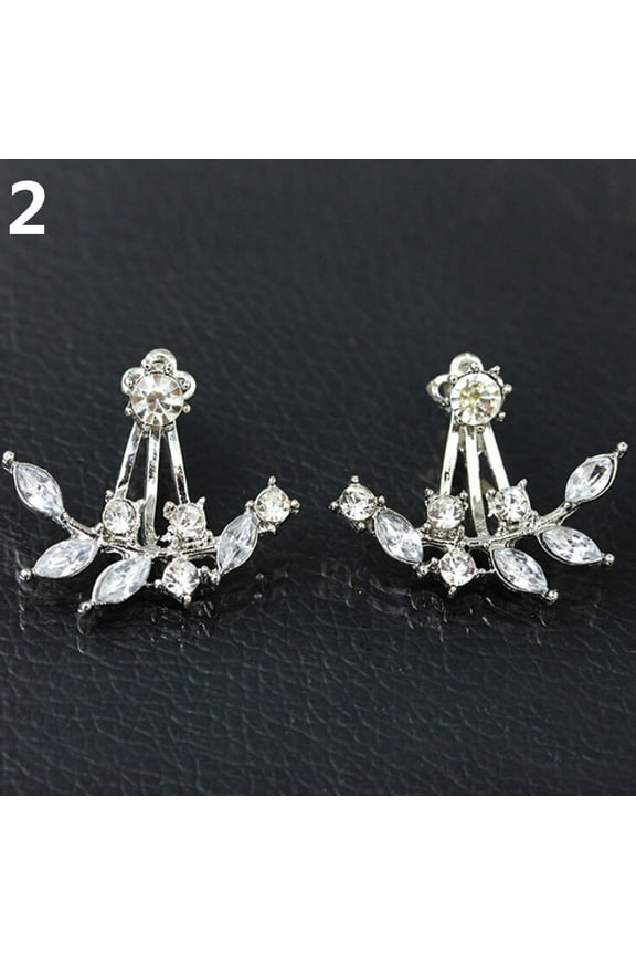Women's Fashion Elegant Rhinestone Leaf Twig Branch Stud Earrings Ear Jackets