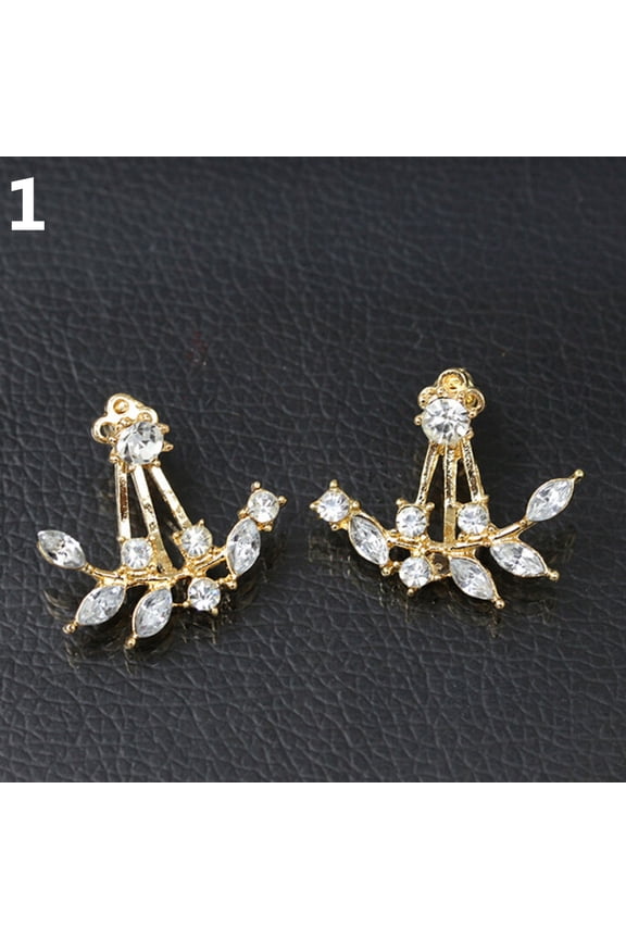 Women's Fashion Elegant Rhinestone Leaf Twig Branch Stud Earrings Ear Jackets
