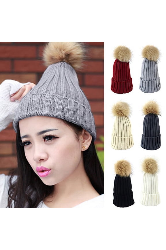 Womens Beanie Hats Women Baggy Winter Braid Crochet Knit Beanie Ski Pom Stocking Hat Skull Ski Cap