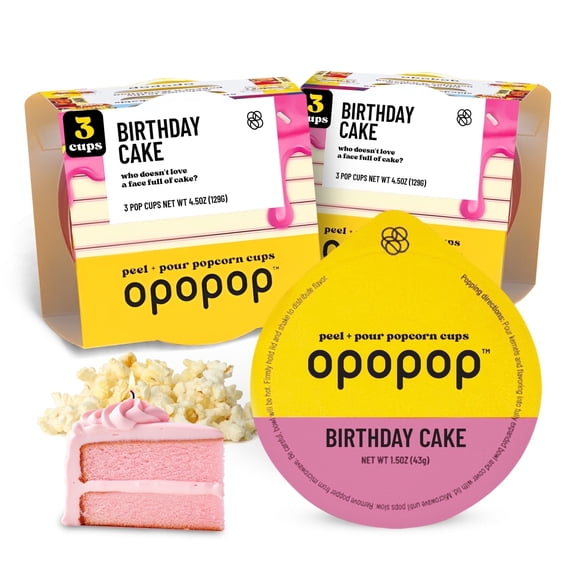 Opopop Microwave Popcorn Refill, Birthday Cake Flavor, 6 Pack Non-GMO, Gluten Free Snack