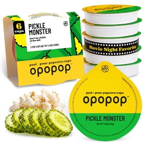 Opopop Microwave Popcorn Refill, Pickle Monster Flavor Pop Cups, 6 Pack Non-GMO, Gluten Free, Mess-Free Snack