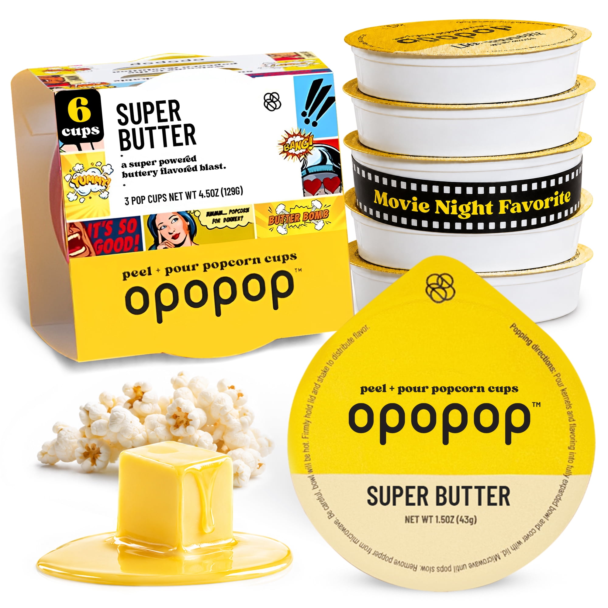 poppoページ Opopop, Microwave Popcorn, Super Butter Flavor, 6 Pack, 9 Ounce