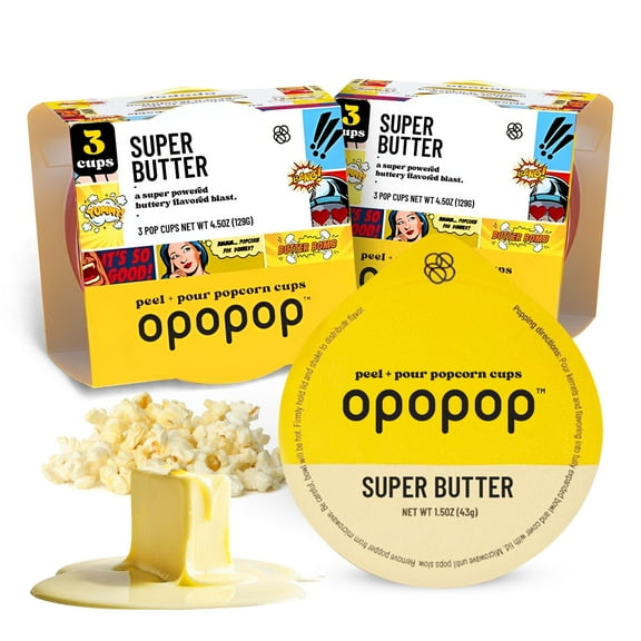 Opopop Microwave Popcorn, Super Butter Flavor Pop Cups, 6 Pack – Non-GMO, Gluten Free, Mess-Free Snack